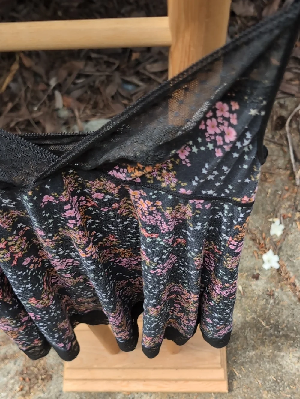 Victoria's Secret Black Strappy Floral Lace-Trim Slip Dress